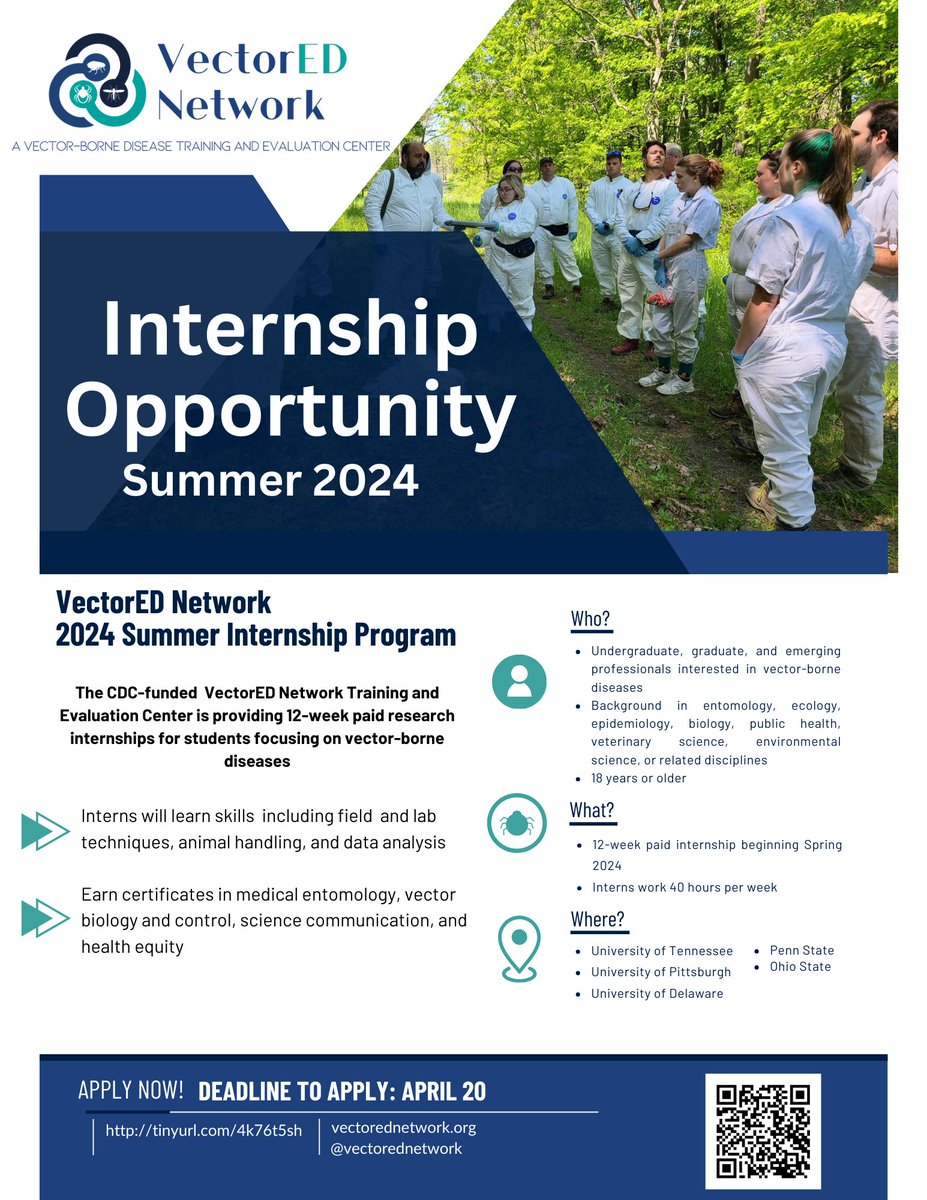 📢 2024 Summer Internship Opportunities📢 Embark on a 12-week paid research journey with our CDC-funded VectorED Network Training and Evaluation Center! 🦟