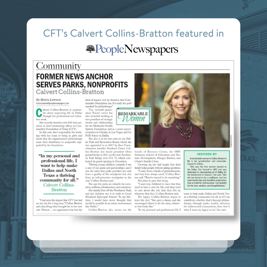 It's #WomensHistoryMonth and today we're spotlighting CFT's chief relationships officer, Calvert Collins-Bratton, who was just honored as one of seven “2024 Remarkable Women” by @phollowpeople.