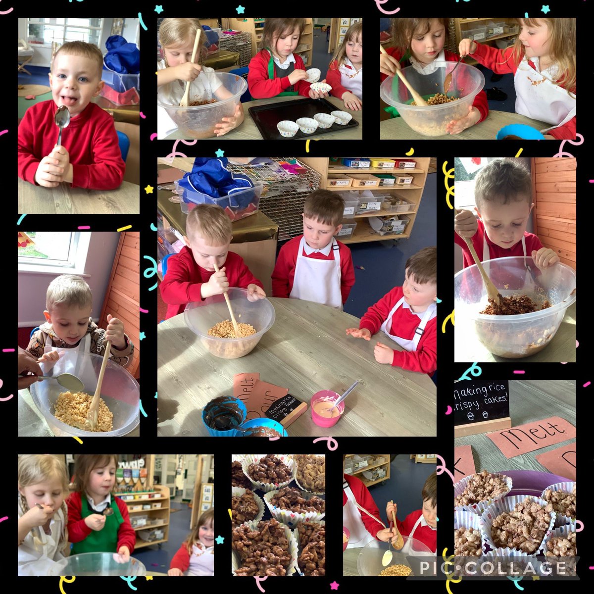 Meitherin had a fun day making rice Krispie cakes ready for our teddy bear picnic. The children enjoyed watching the ingredients cool down and solidify in their new form of rice Krispies treats. @garntegprimary @sattewell95 @Miss_Mitchell20 @ZAlly9 #scienceandtechnology