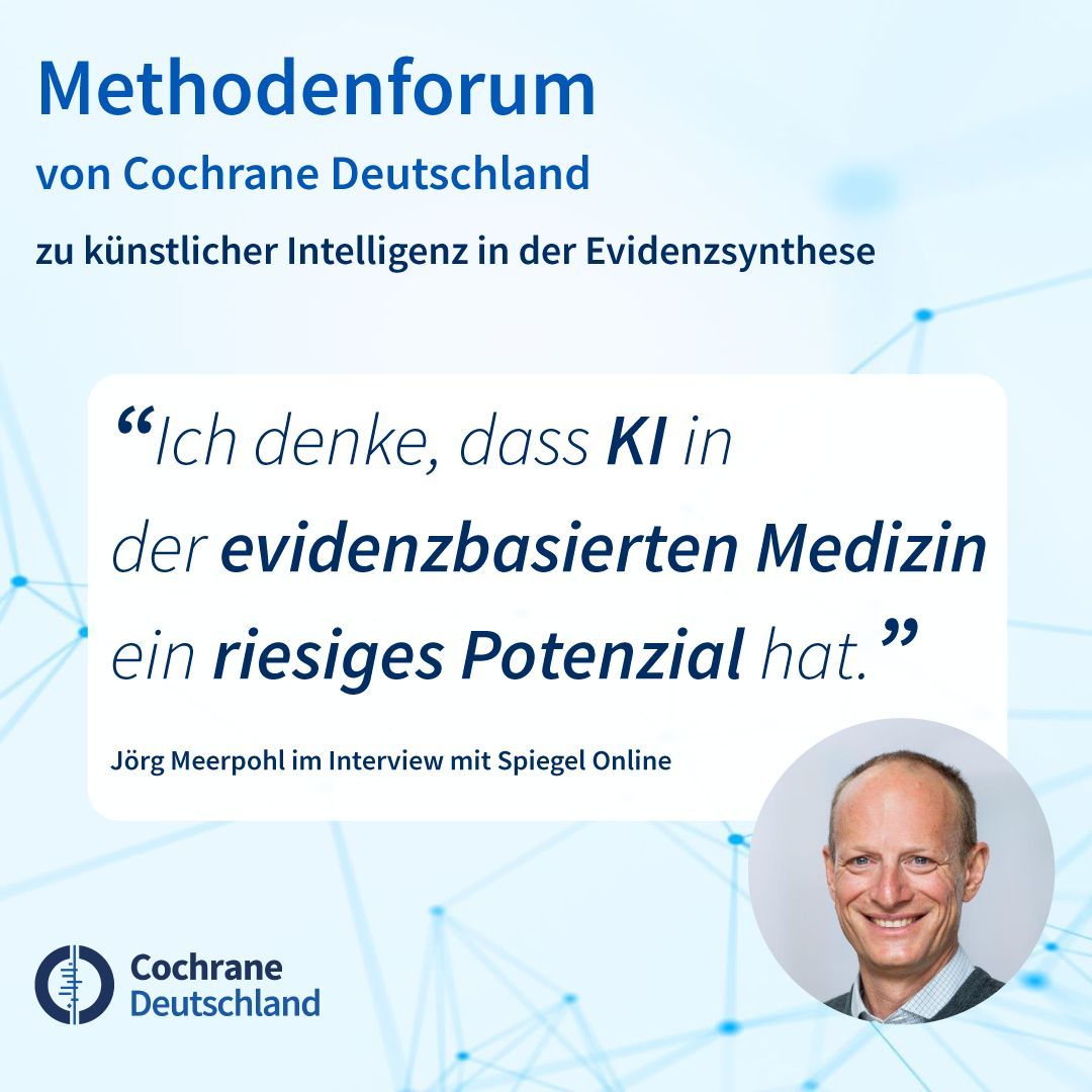 Unser Methodenforum am 14. Juni 2024 in Freiburg widmet sich “Chancen, Grenzen und Risiken Künstlicher Intelligenz in der Evidenzsynthese“ (allerdings auf Englisch). 
Alle Infos, auch zur Anmeldung: buff.ly/3Pw8rD0 
Zum zitierten SPON-Interview: buff.ly/4a19nHn