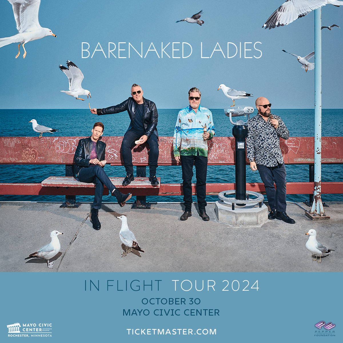 Get your Pre-Sale ticket now until 10pm tonight! Use code PEPPER at this link: bit.ly/BarenakedLadie… #PepperPresents Barenaked Ladies In Flight Tour October 30 | Mayo Civic Center