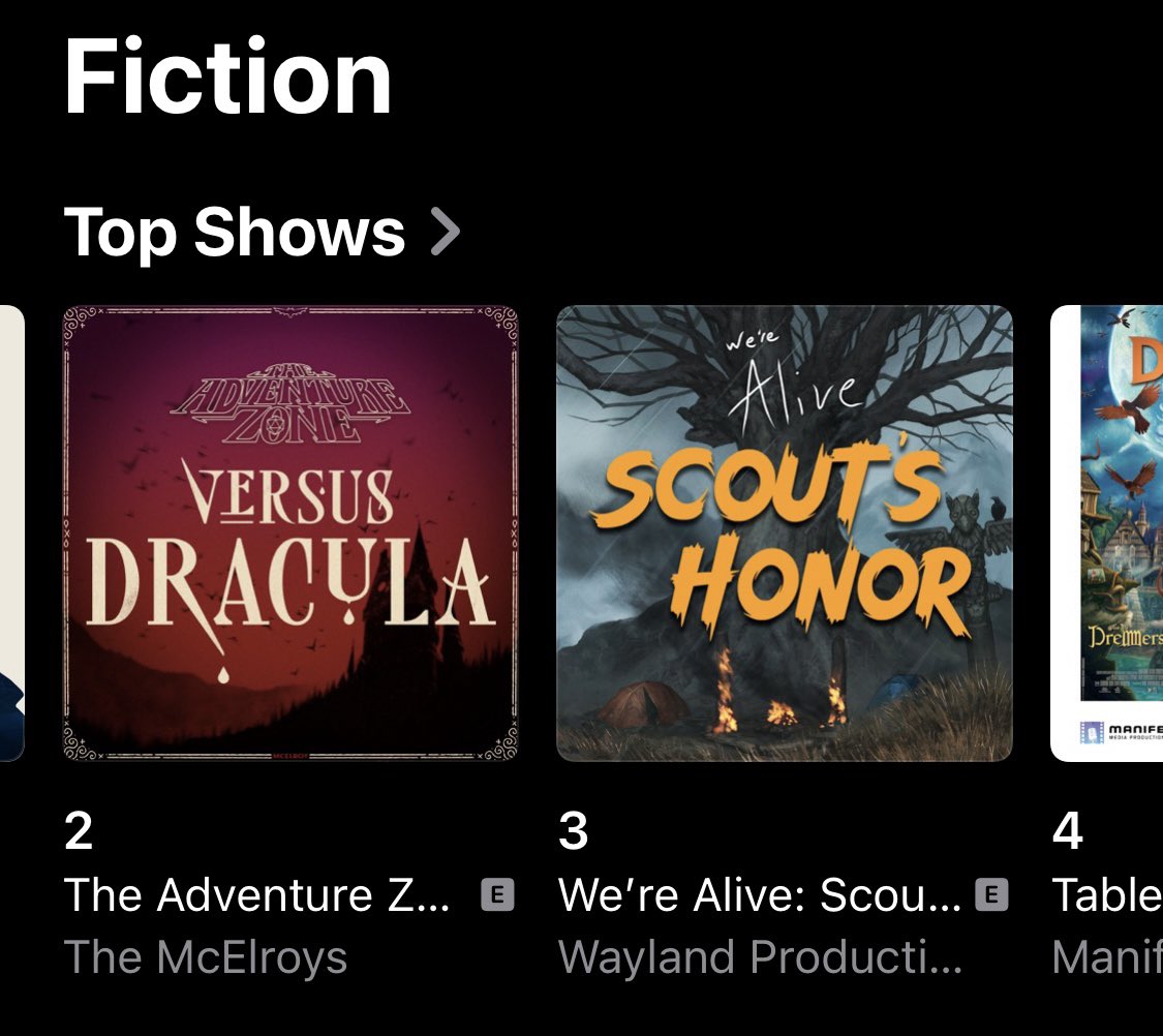 Scout’s Honor is #3 in Apple Podcast’s Fiction Charts! Thank you to everyone who has listened and left a review!