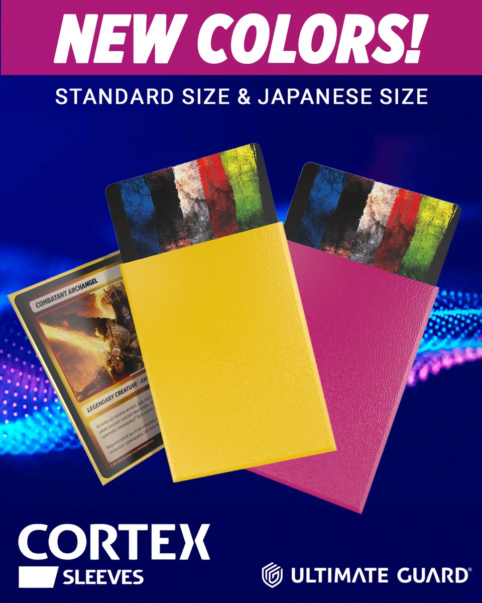 New Colors Introducing new colors for #UltimateGuard's Cortex Sleeves!  Upgrade your #TCG collection with our vibrant colors: Yellow and Pink!  #CortexSleeves are your ideal companion for all occasions. Elevate your  deck's style