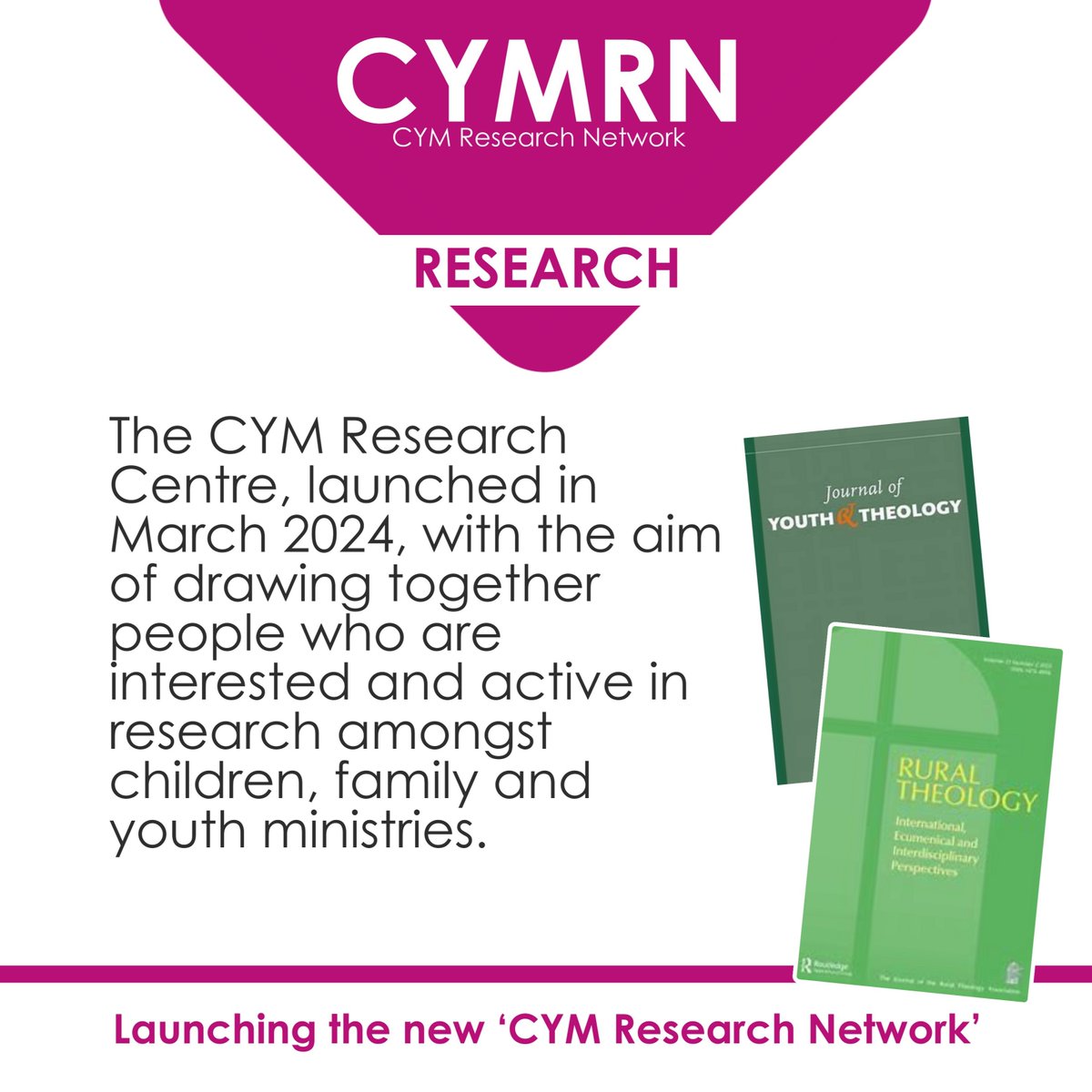 Launching our new CYM Research Centre & CYM Research Network! The CYM Research Centre launched in March 2024, with the aim of drawing together people who are interested and active in research amongst children, family and youth ministries. Sign up through the link in the bio