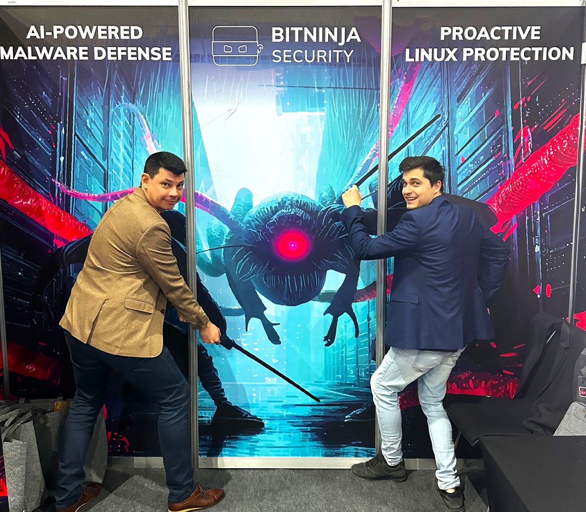 "🥷👾 It's voting time! Who will win? The giant scary malware or our fearless Ninjas, armed with their unbeatable skills and proactive defense strategies?  Spoiler: The (Bit)Ninjas always win 😉 #BitNinja #BestBoothEver #AntiMalware
