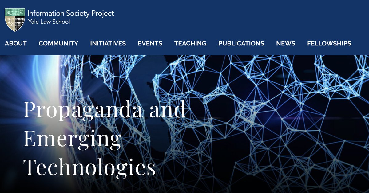 Excited for @yaleisp Conference on Propaganda & Emerging #Tech where I'll moderate a panel with @JudithPintar, @inga_kris @gdb973, Samuel Woolley & Demanda Bimantoro on Methods of Persuasion. Also presenting a paper with @CEHaupt. 4/5 - 4/6. @YaleLawSch. law.yale.edu/isp/events/pro…
