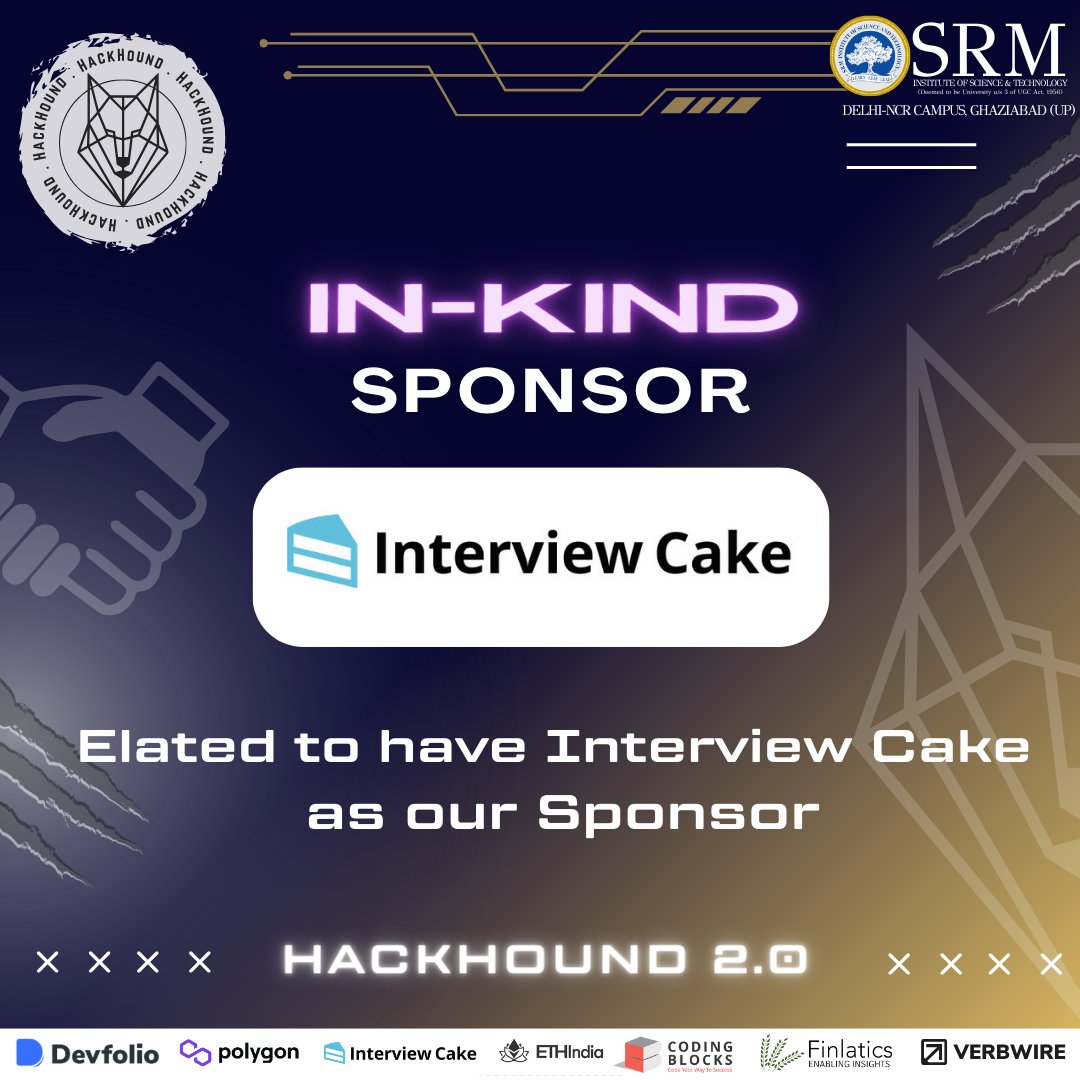 hackhound2k24's tweet photo. ๐ Exciting News Alert! ๐ We've partnered with Interview Cake for HackHound 2.0! ๐ Get ready to elevate your skills ๐ and explore endless possibilities ๐ with us! Don't miss out on this incredible opportunity! ๐ฏย
#HackHound2K24 #InterviewCake #KindSponsor #Hackathon2024 https://t.co/rDuHbBVe38
