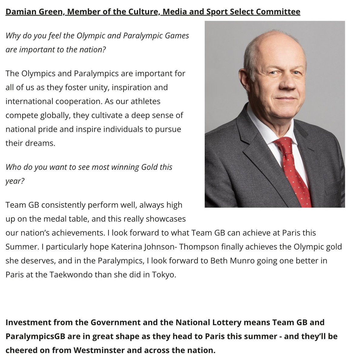 Great to be able to add my thoughts about the Olympic games for @totalpolitics. I hope Team GB win lots of medals! politicshome.com/members/articl…