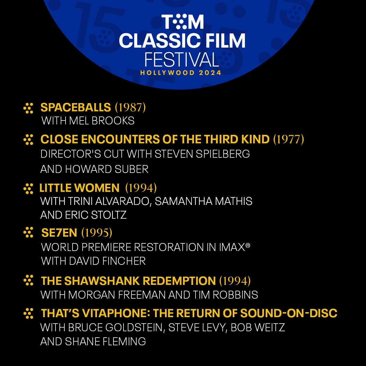 New titles and special guests have been added to the #TCMFF schedule including SPACEBALLS with Mel Brooks and a 30th anniversary screening of THE SHAWSHANK REDEMPTION with Morgan Freeman and Tim Robbins in attendance. Get all the latest updates here: TCM.com/festival