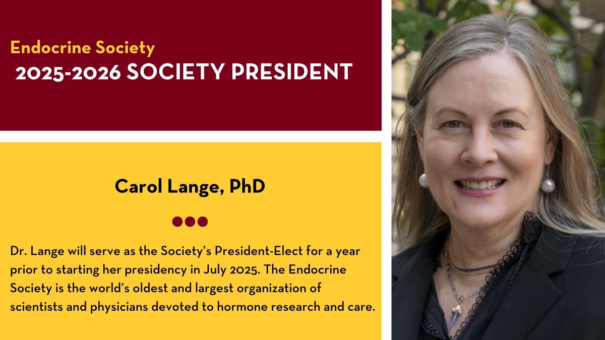 Congratulations to #UMNMedicine's Dr. Carol Lange on being elected the 2025-2026 President of the @TheEndoSociety.

Read more on her new role ➡️: z.umn.edu/langeendocrine…
