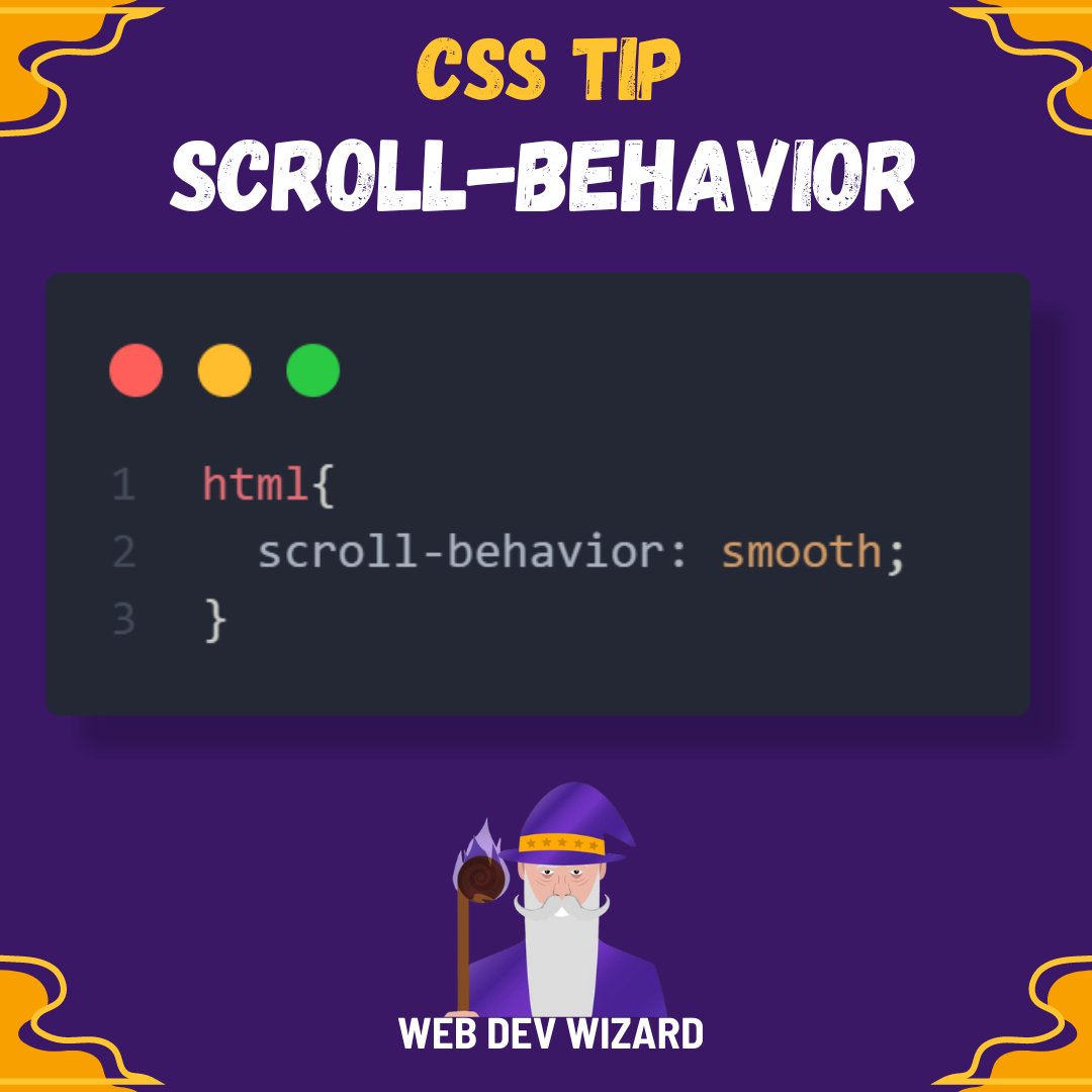 WebDevWizard0's tweet image. CSS Quick Tip💡
With "scroll-behavior: smooth" The scrolling box scrolls in a smooth fashion 🚀