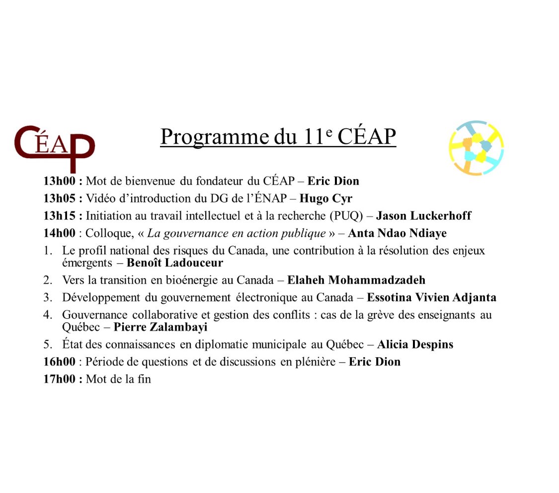 Et c’est parti pour le 11e Colloque d’études en action publique de l’<a href="/ENAP_Universite/">ENAP.ca</a> avec pour thématique « la gouvernance en action publique ».