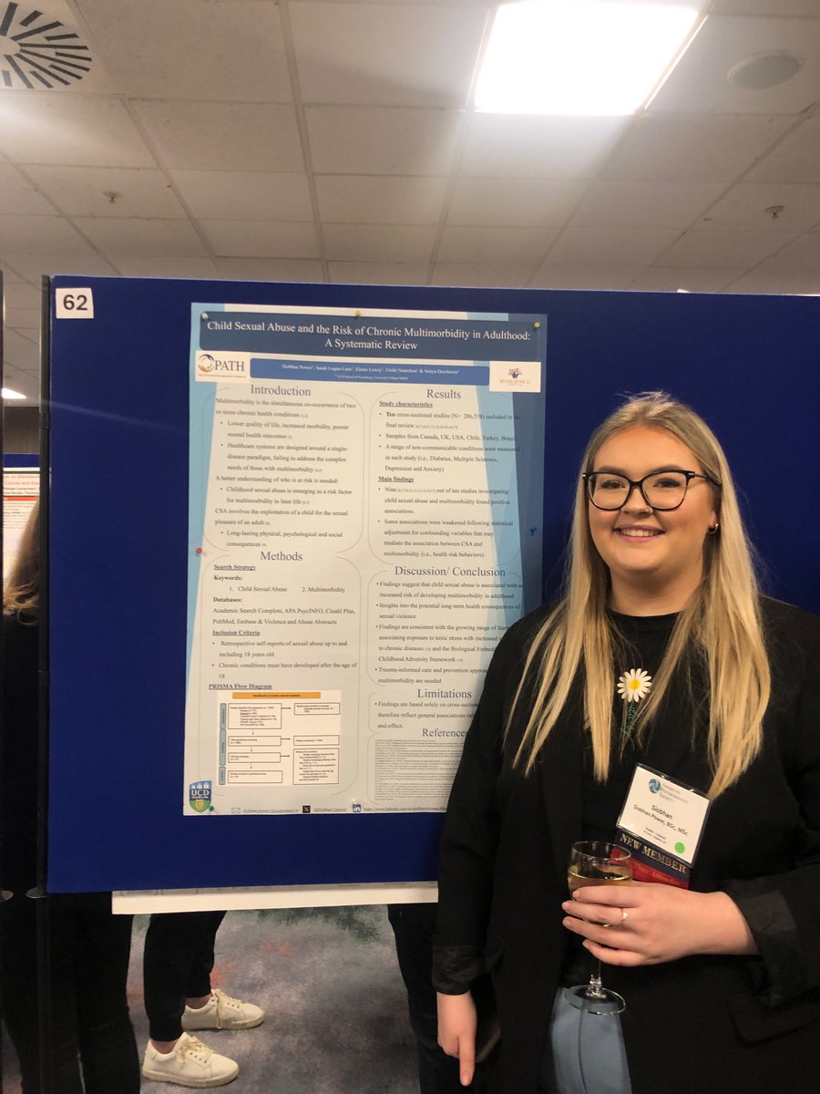 Congratulations to our PhD student @siobhan12power presenting at her first international conference at #APS2024UK in Brighton 🇬🇧 Check out her poster on her systematic review investigating #CSA and risk of chronic multimorbidity 📚 @UCDPsychology