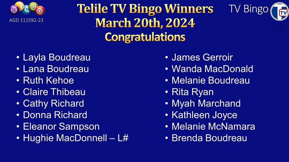 Congratulations to our Telile TV Bingo winners!