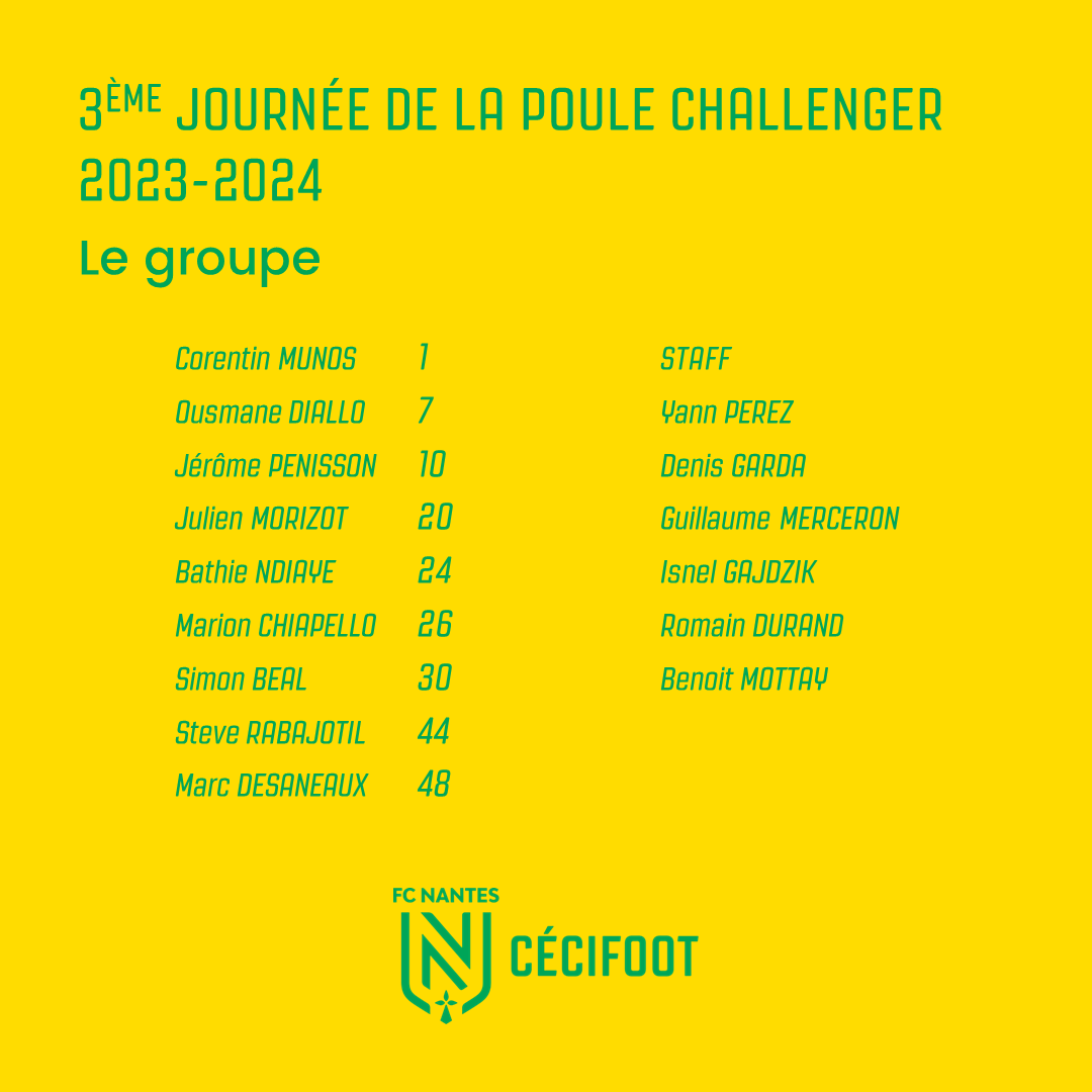 📋 Le groupe 📋

Découvrez le groupe retenu par le staff technique pour la troisième journée du Championnat de France B1 (Poule Challenger), organisée ce samedi 23 mars au Complexe Sportif de la Trocardière à Rezé (terrain Jean-Pierre BOUTIN).
 
#FCN #Cécifoot #OnEstNantes