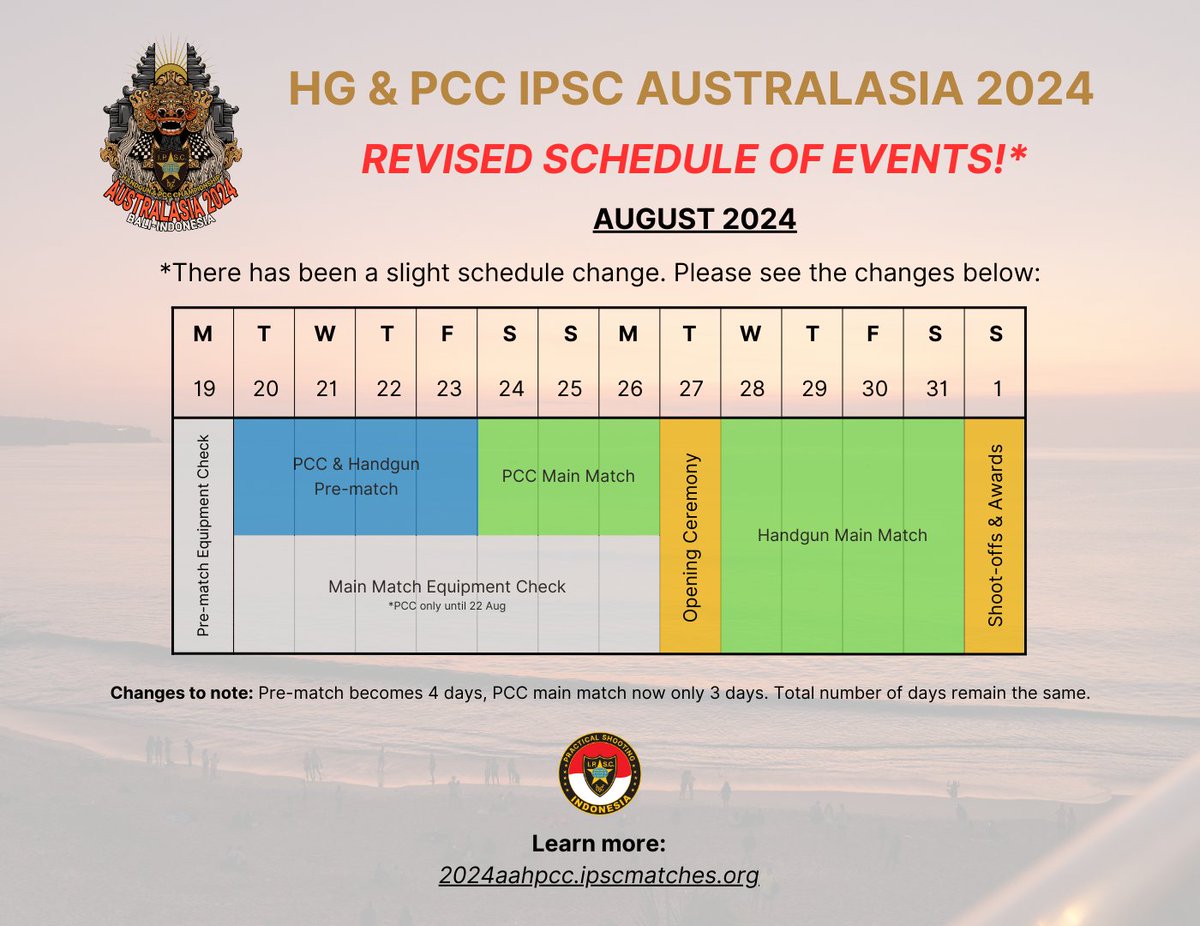 IPSCWorld's tweet image. 2024 Australasia HG/PCC Championship - UPDATE on Schedule of Events - details at 2024aahpcc.ipscmatches.org/general-inform…