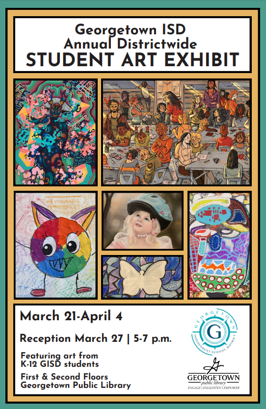 Stop by the public library between March 21st-April 4th to see the amazing GISD Student Art Exhibit. We have lots of talented Benold artists included in this event. #weloveart #gonzaleztimourianareamazing