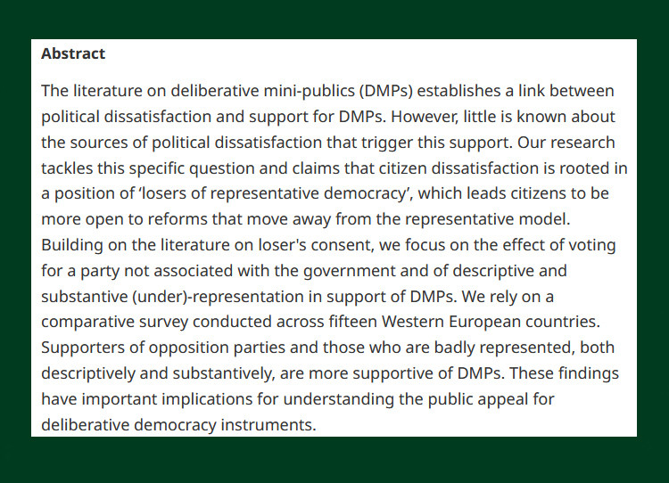 From our latest issue - Support for Deliberative mini-Publics among the Losers of Representative Democracy - cup.org/3TlJlYq - @jbpilet, @Hyderules, @talukder_david & Sacha Rangoni (@SciencePoULB)
