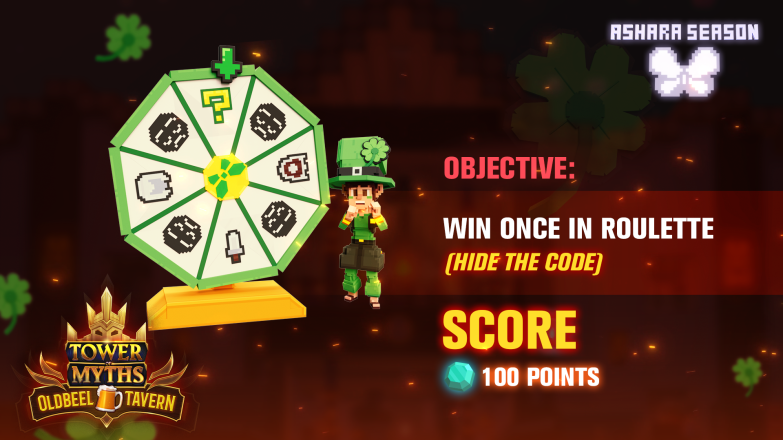 🎰 Quest 29: Roulette 2 🎯 Objective: Dive into ToM: Oldbeel Tavern🍺 and win once in the roulette. Share your screenshot hiding the code in ⁠our Discord channel --🦋as-q29-roulette2-- 🏆 Reward: 100 points ⏰ Deadline for the leaderboard of the week 6: March 24, 2024 PM
