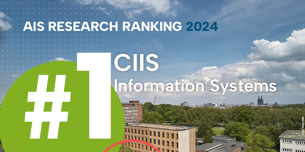 💪@ciis_uoc of the @UniCologne holds position as leading German institution in Information Systems research in the current @AISConnect Research Ranking based on the number of publications in eight leading academic IS journals in the last five years.👏 👉uni.koeln/D9P5M