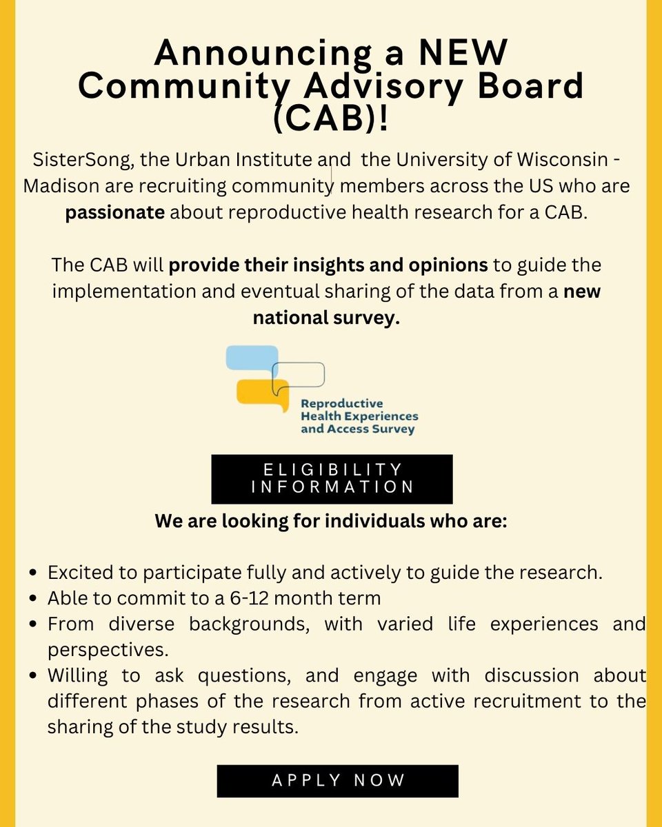 CONVERGEPitt's tweet photo. Interested in applying to join the Reproductive Health Experiences and Access Community Advisory Board (CAB)? 
Apply here: https://t.co/aUwcP903dD https://t.co/DUnXU7092S