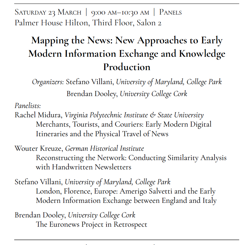 Join us Saturday morning at #RSA24 for a panel on early modern information exchange and knowledge production! #RenTwitter #twitterstorians