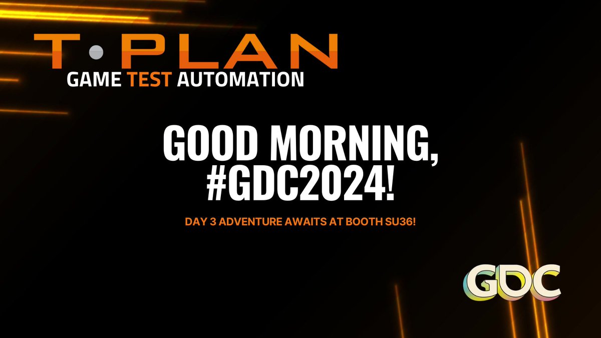 TPlanltd's tweet photo. Hello, #GDC2024! Thursday is off to a great start, and we're still here at Booth SU36 showcasing T-Plan's game test automation software. Swing by for a demo and let's discuss how we can optimize your testing process. See you there! #Gamedevelopment #TPlan https://t.co/uw5RJJBiIw