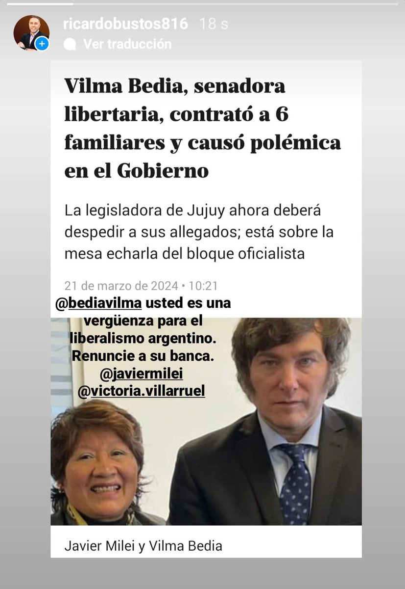 #VilmaBedia es una vergüenza para el liberalismo bien intencionado que pretende acabar precisamente con todos los privilegios de la casta política. Le haría un inmenso favor a @JMilei a @VickyVillarruel y a la Nación toda si renunciara a su banca que indignamente mancho.