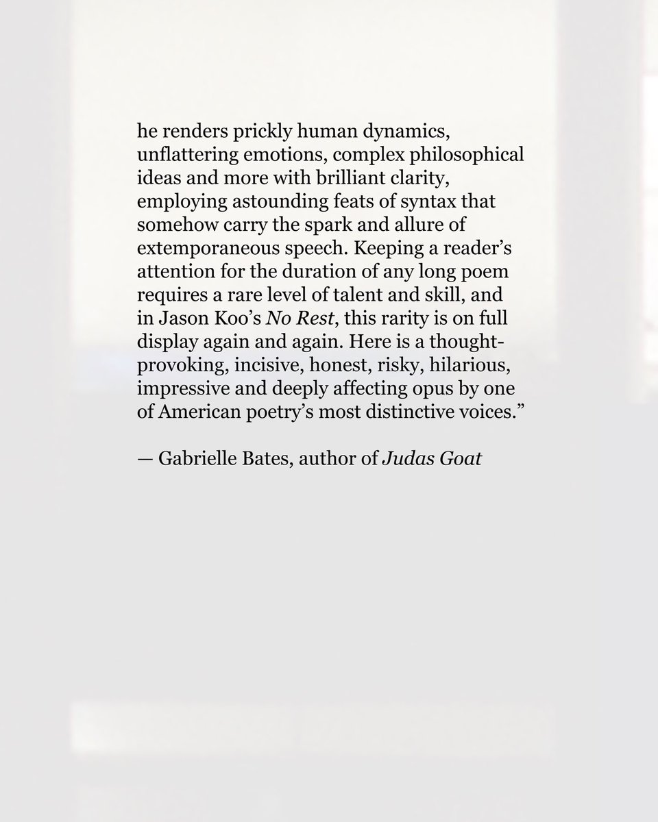 Thrilled to reveal the cover of my new book, No Rest, which drops on May 15 from <a href="/DiodeEditions/">Diode Editions 🇵🇸🇵🇸🇵🇸</a>! Can’t say thank you enough to Matthew Zapruder, <a href="/EugeniaLeigh/">Eugenia Leigh</a> and <a href="/GabrielleBates/">Gabrielle Bates</a> for your amazing words about the book. Preorder here! diodeeditions.com/product-page/n…