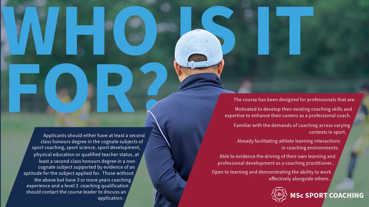 The open day for our MSc Sport Coaching is coming up on the 17th April, 4.30 - 7pm. Online & Face 2 Face available. We will contact with more detail after you sign up. An overview to the course can be seen in the attached images.