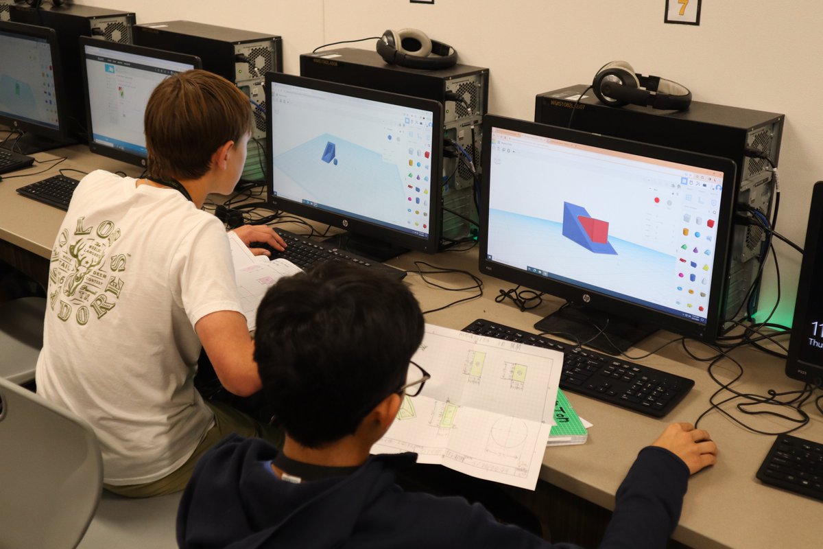 Mrs_Hysmith's tweet photo. @Wellborn_MS #Engineering Students are levelling up their Technical Drawing skills by creating to scale orthographic projections, adding accurate dimensions, using their drawings to create 3D models in @tinkercad, &amp; printing on our @Ultimaker printers.
#CSISDCTE #WMSWarhawks https://t.co/vYXCdBnEL3
