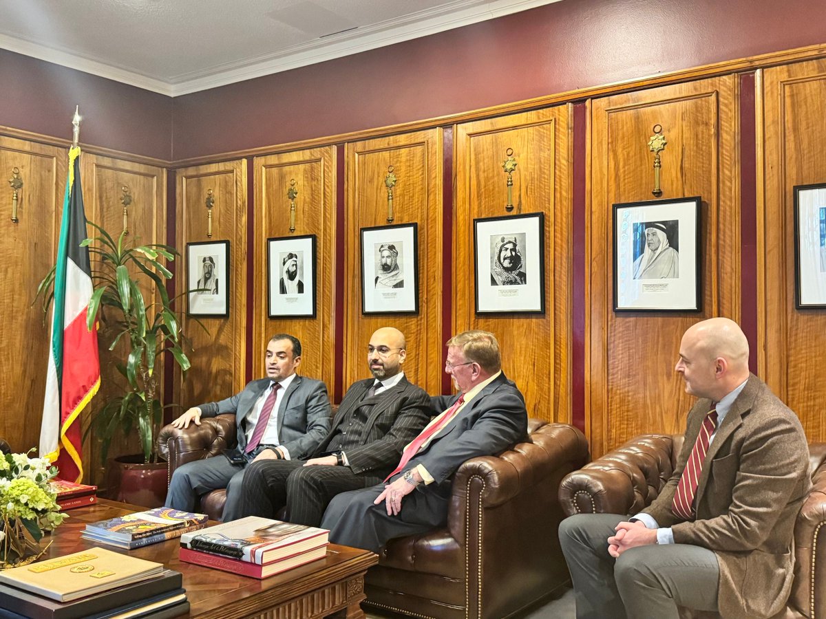 Led by NCUSAR President H. Delano Roosevelt, members of the Grand Valley State Model Arab League team meet with Deputy Chief of Mission Mr. Nawaf Bushaibah at the Embassy of the State of Kuwait in Washington D.C. ahead of the National University Model Arab League Conference