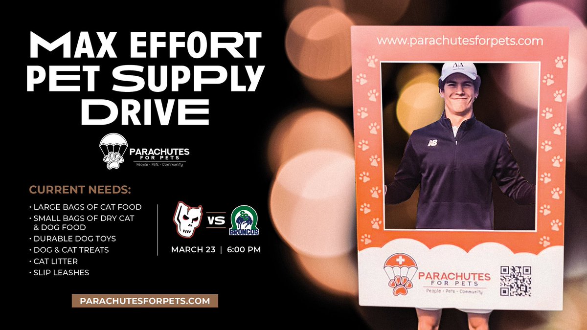 Heading to the game Saturday? Parachutes for Pets ambassador Max Muranov needs your help collecting supplies and donations at the game! 🐾 Donations can be dropped off at the @ParachutesP booth at section 224! Visit parachutesforpets.com for information and for more ways…