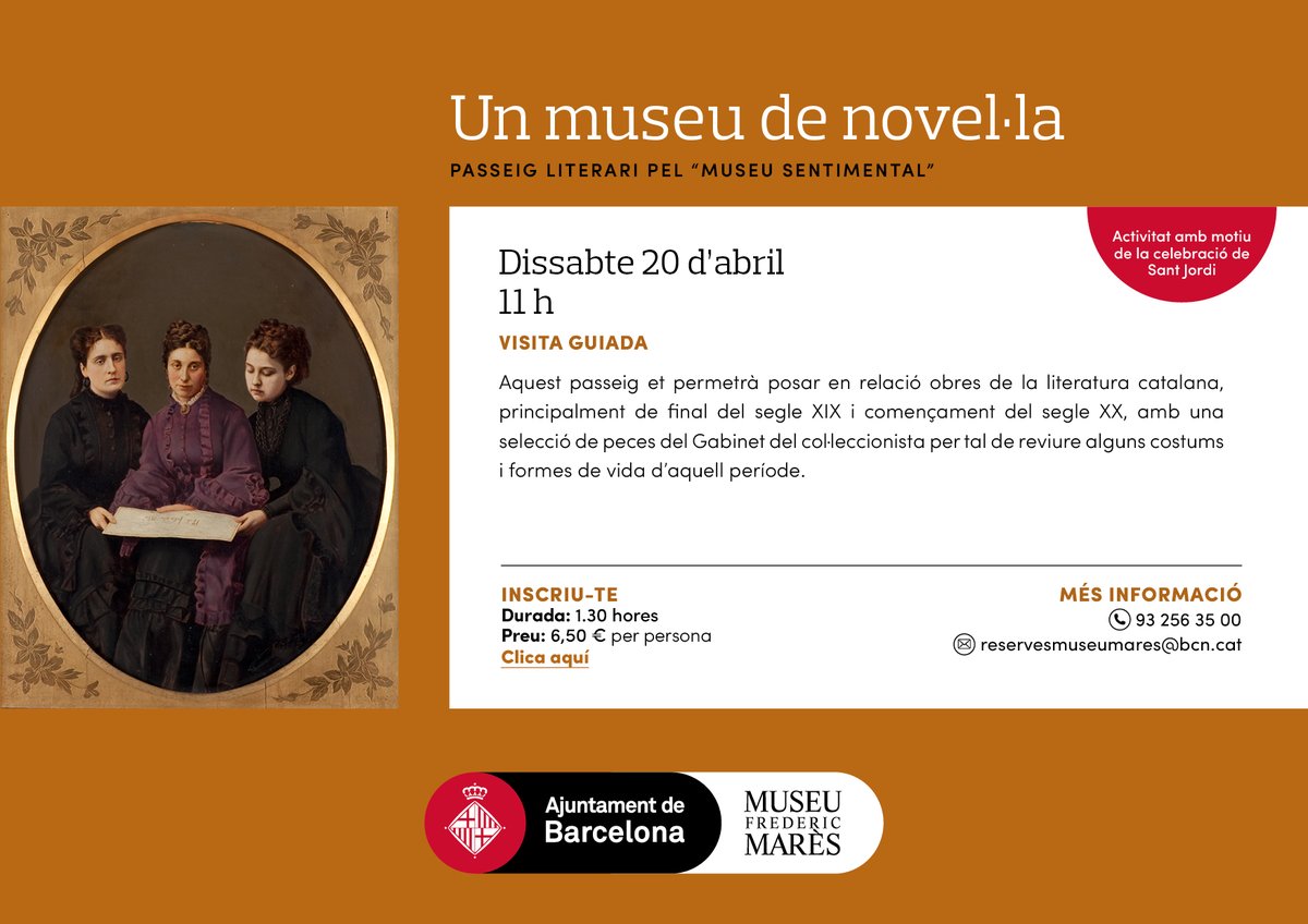 📚🌹 Per #SantJordi vine a conèixer la relació entre obres de la literatura catalana de final del s. XIX i començament del XX i algunes peces del Gabinet del col·leccionista 🚶 📖Un Museu de novel·la 📆20/04 🕚11 h 🎟️ Entrada: ow.ly/9ikI50AE2PY #SantJordi2024