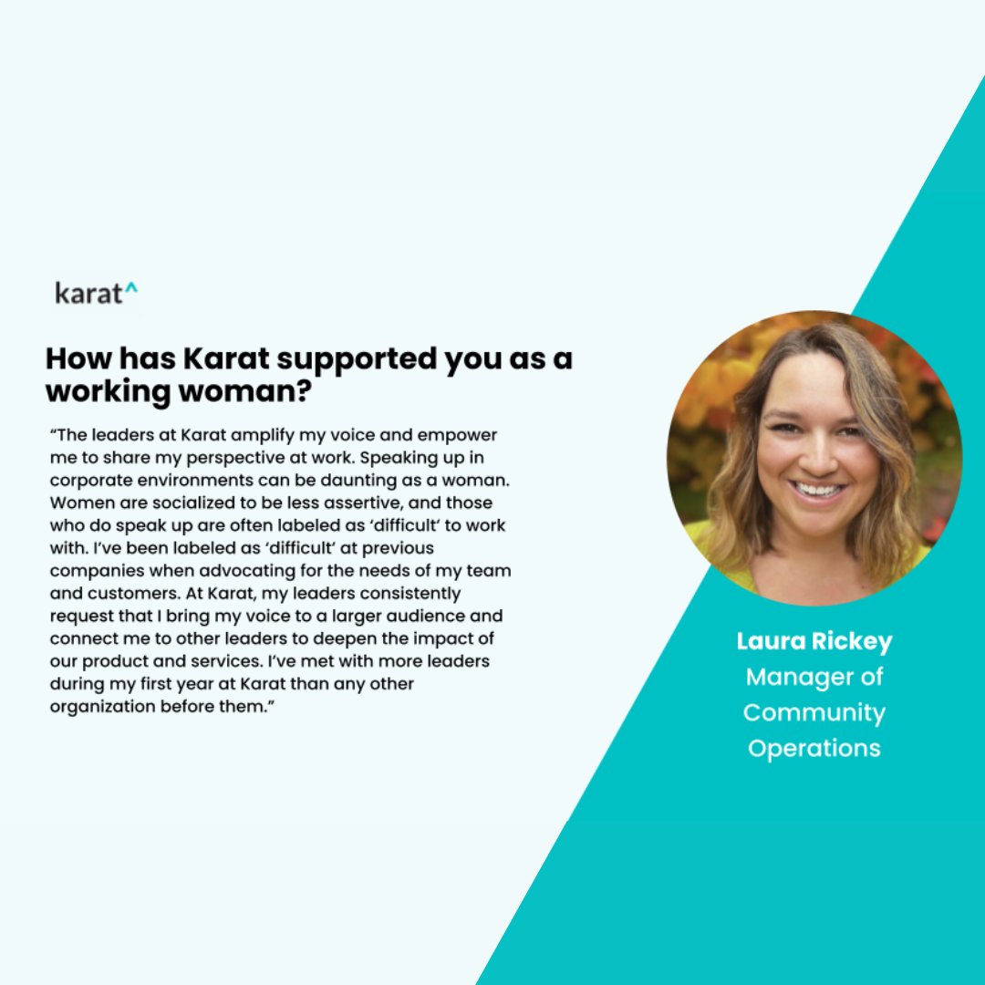 We’re proud to celebrate the Karateers who unlock opportunities in tech and around the world!✨ 🥕 Meet Laura, our manager of community operations, who leads the team that educates, supports, and partners with Karat’s global community of Interview Engineers. #WomensHistoryMonth