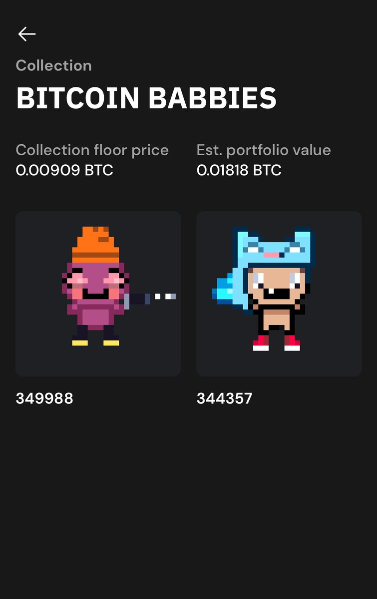 I didn’t put much money into Ordinals but I’m happy to discover that I’m up on these! I think I paid about $100 in BTC for them. BTC price and amount has gone up! Makes up the loss on $OXBT lol.

I actually really like these, that blue one is sick!