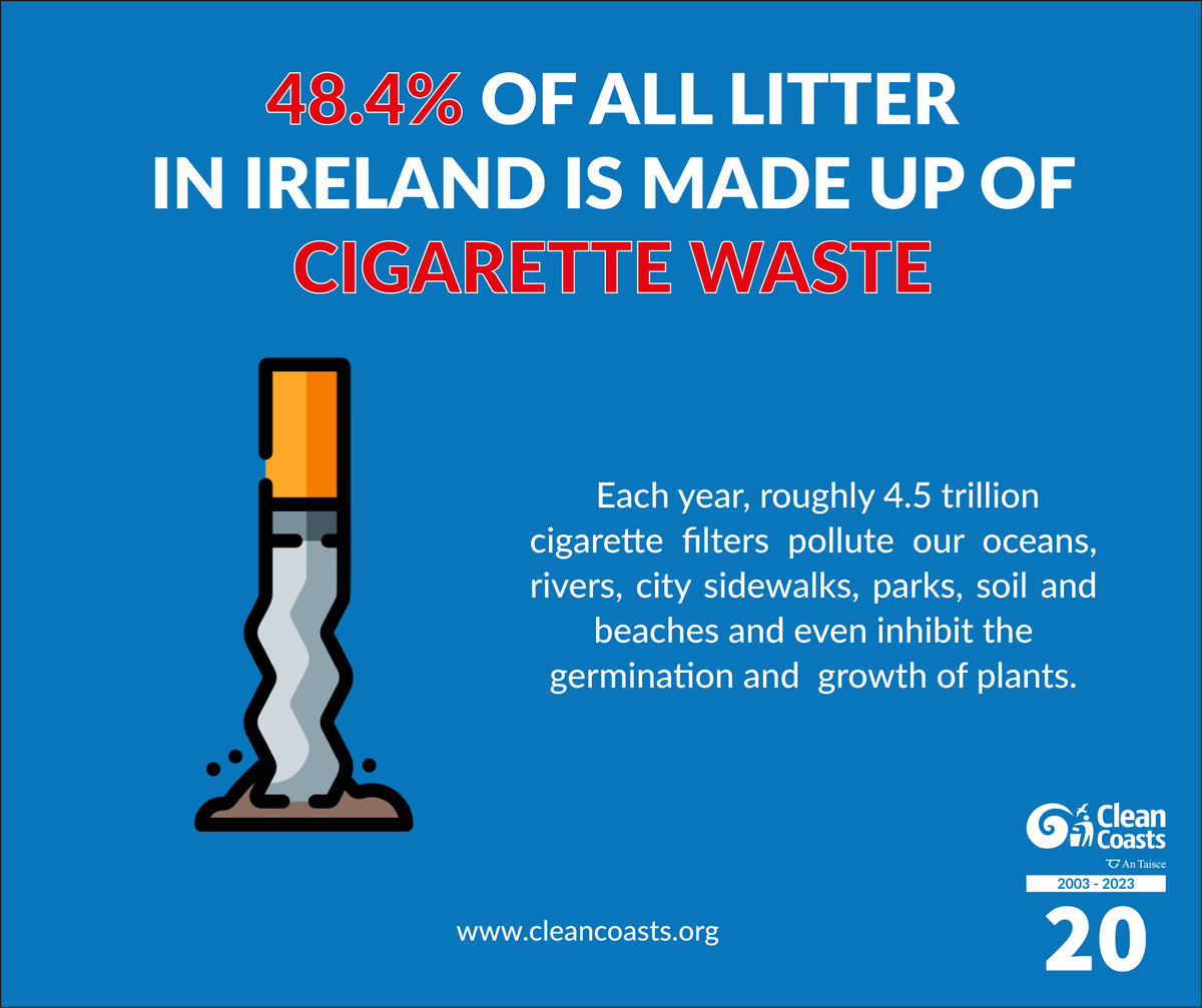 Did you know that almost 50% of all litter in #Ireland is made up of #CigaretteButts? As we get ready to celebrate #WorldWaterDay tomorrow, always remember to #BinYourButt to protect our waterways and prevent water pollution!
#CleanCoasts