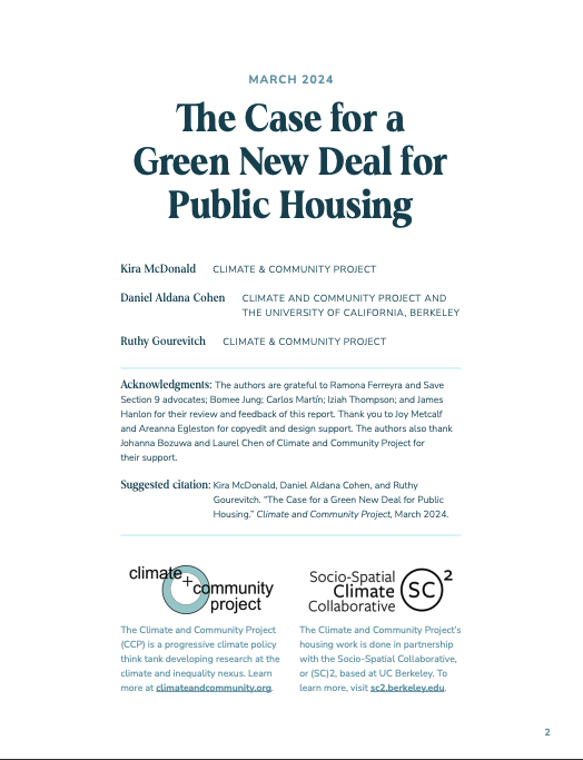 Today @cpluscp is releasing our latest on the GND for Public Housing: major new research on loss of public housing, problems w the 'RAD' framework, & amazing green technologies we can mobilize to upgrade units. Kira McDonald was our brilliant lead author. climateandcommunity.org/gnd-for-public…