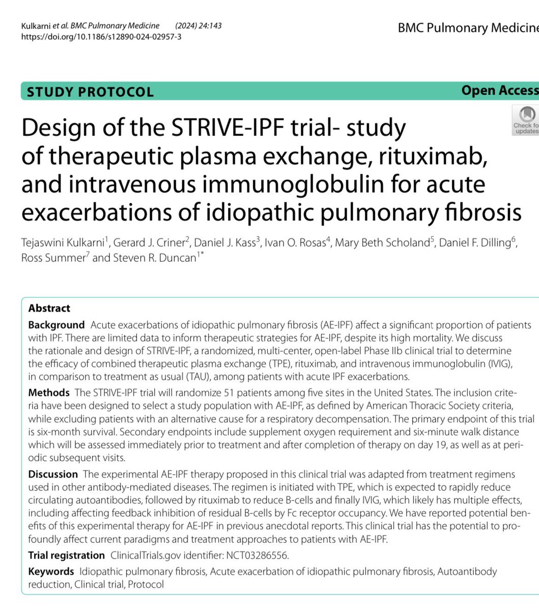 We discuss some of the challenges in design of an AE-IPF trial in this protocol paper for STRIVE-IPF study - an area of unmet need in #curePF and important considerations when developing novel adaptive trial platforms @REMAP_ILD bmcpulmmed.biomedcentral.com/articles/10.11…