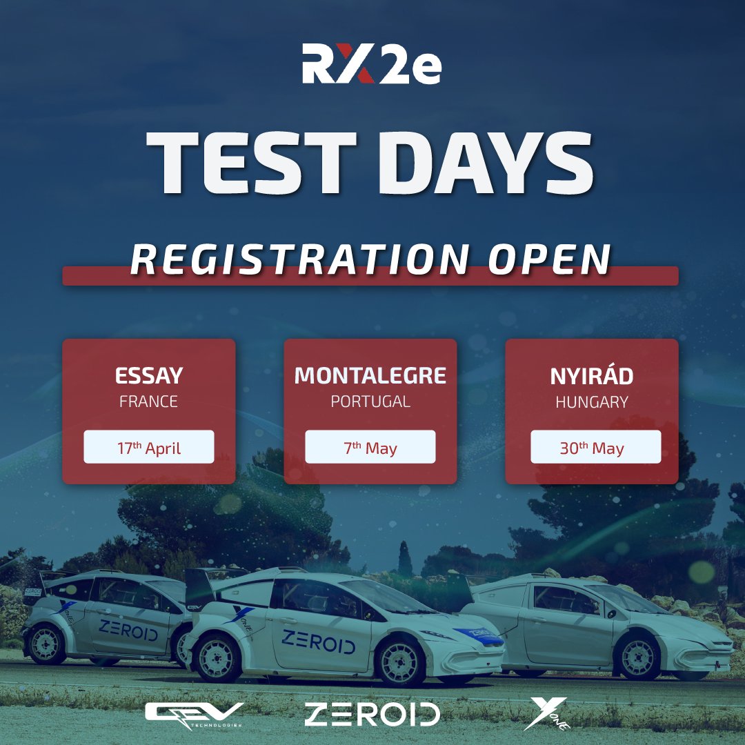 🏎️ Spring into action with FIA RX2e Test Day &amp; the ZEROID X1! Choose from 3 options or join all testing days. 📆 Mark the dates: Essay (Apr 17), Montalegre (May 7), Nyirád (May 30). Ready for the thrill? 🏎️🔥 DM us for more info! ⚡️📩