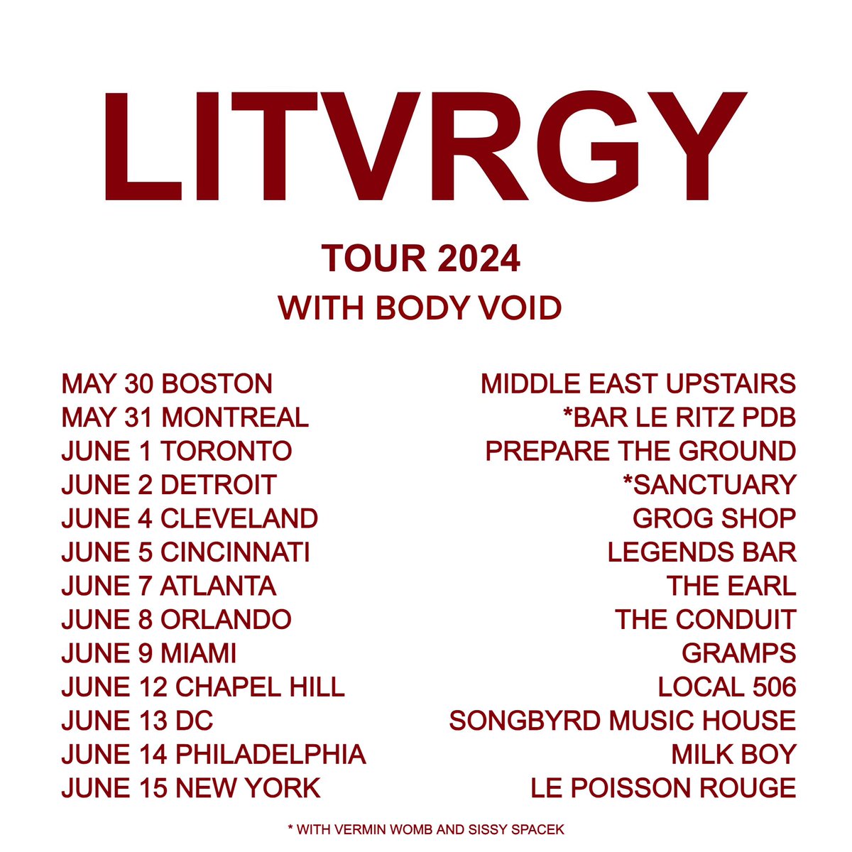 ICYMI we’re hitting the road with @LITVRGY at the end of May around our appearance at @ptgtoronto