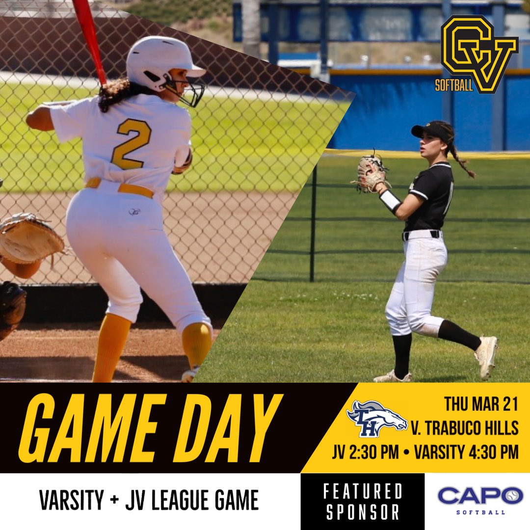 It’s a beautiful day for some cougar softball! League continues on at home today. 🥎 vs. Trabuco Hills ⏱ JV: 2:30 p.m. | Varsity: 4:30 p.m. 🏟 Capo Valley #FindAWay | #GoCougars