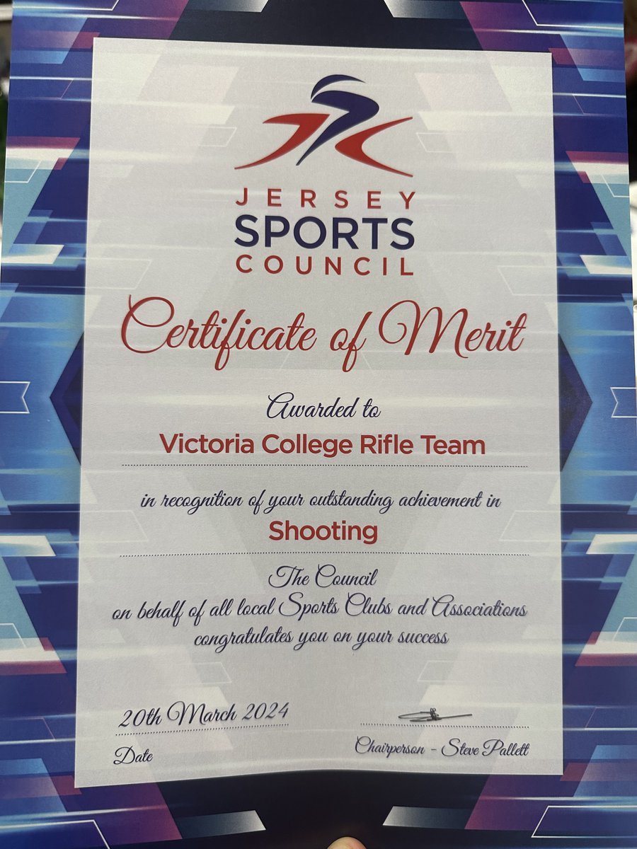 So proud of our finalists at the Jersey Sports Council Awards last night - our shooting team in the 'team of the year' category and Oliver (for his sailing) in the 'U18 sportsperson' category. Congratulations to shooter, Libby, awarded 'Sportsperson of the Year'! @VCJ_Head