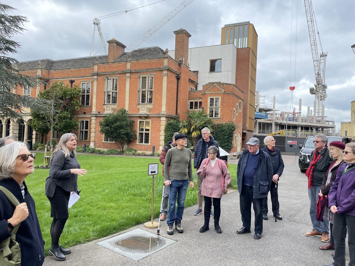 Oxford Civic Society members enjoyed hearing about the history of Somerville College and seeing its wide range of architectural styles on a guided tour yesterday. (The rapidly growing Humanities building is seen in the background to this picture.)