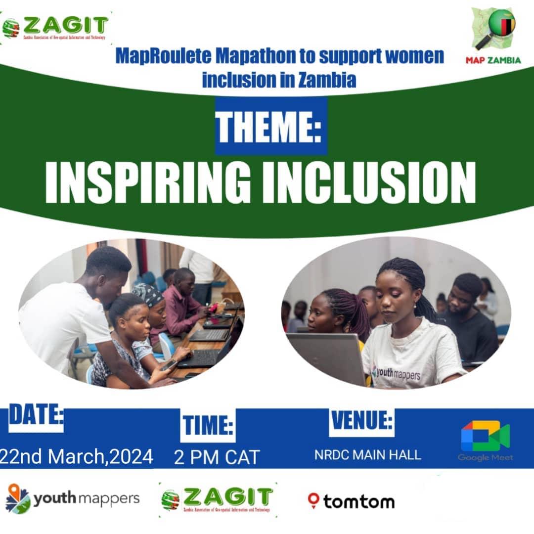 The YouthMappers Community in Zambia in Partnership with ZAGIT and Open Data Lab Zambia (ODLZ) wishes to invite you all to this physical Training happening tomorrow, Friday 22 March at the Natural Resource Development College(NRDC). 
We look forward to seeing you all.
Carry💻🖱️