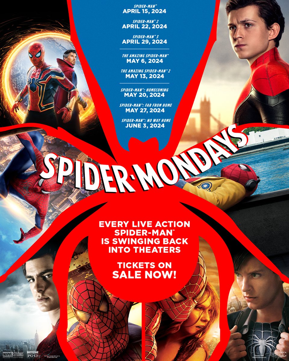 Experience #SpiderMan on the big screen – again. Join us for ALL 8 live action movies to celebrate #ColumbiaPictures100 – Only in Select Theaters Beginning April 15. Get tickets now: spideymovies.com