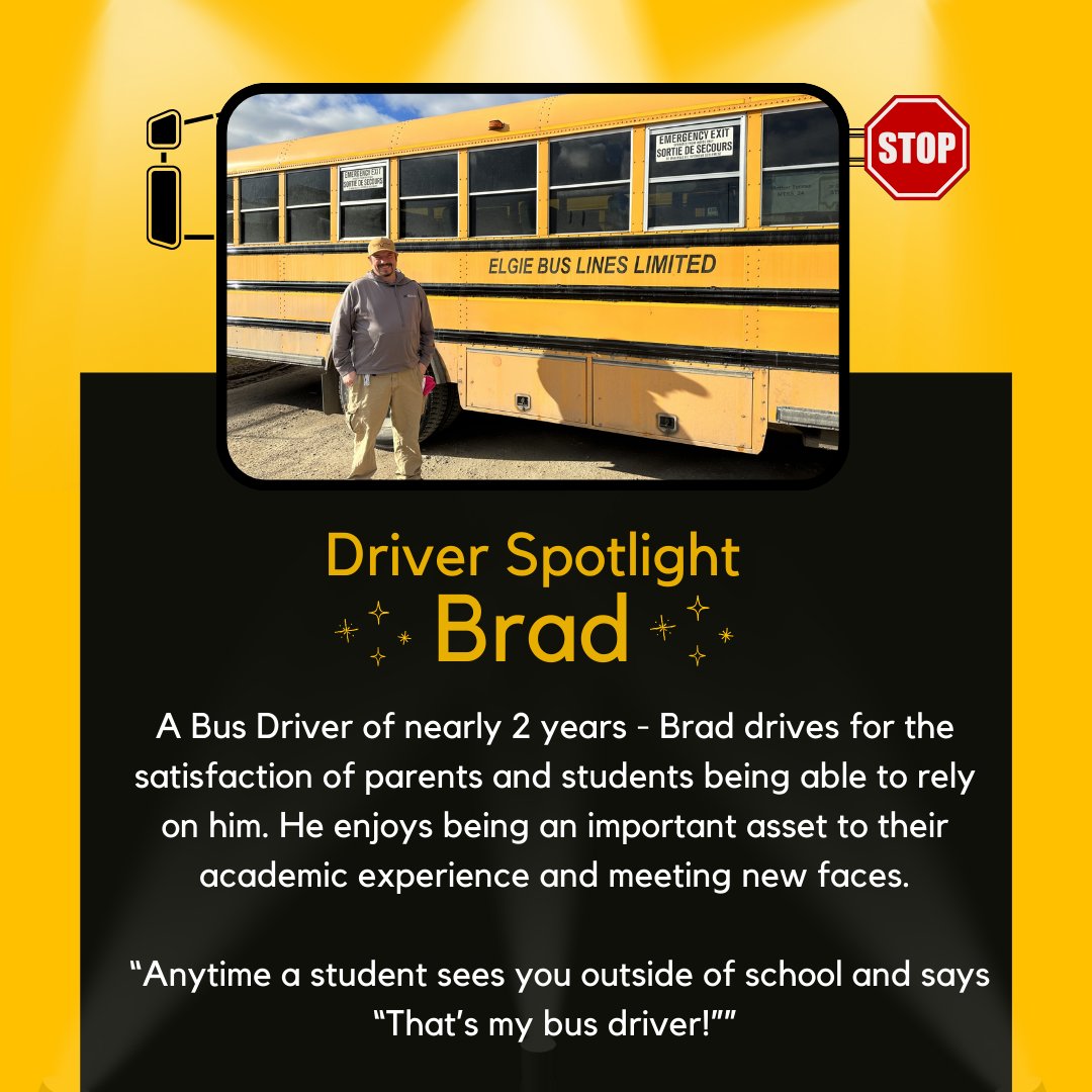 Instagram: 🌟Driver Spotlight: Meet Brad!🌟 Visit mybigyellowbus.ca/become-a-bus-d… to find out how you can become an important part of your community as a bus driver @gowithelgie @MurphyBus @SharpBus First Student-St Thomas, Voyago & LangsBus