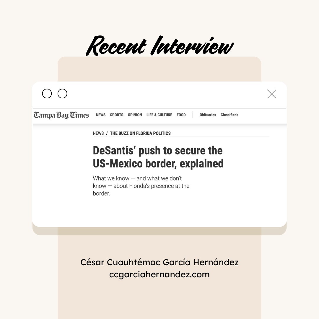 I recently spoke with the @tampabaytimes about Florida Governor Ron DeSantis’s efforts to help Texas police the border. My basic point—that Texas is trying to rebalance constitutional power over immigration law—is as relevant as ever. tampabay.com/news/florida-p…