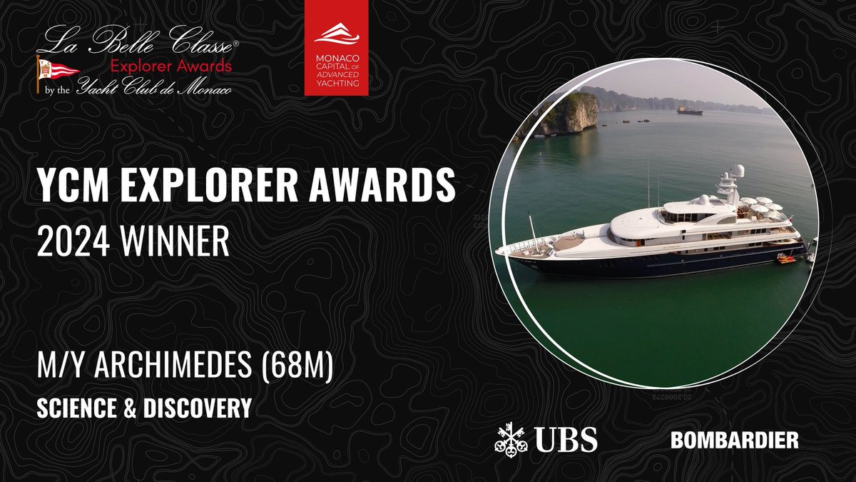 #ExplorerAwards 📷Le M/Y ARCHIMEDES 68m de James Simons remporte l'Award 'Science & Découverte' pour ses explorations mondiales et son programme scientifique avec le laboratoire marin de Plymouth et SOMAS, soutenu par la Fondation Simons. Équipé d'un radiomètre hyperspectral,