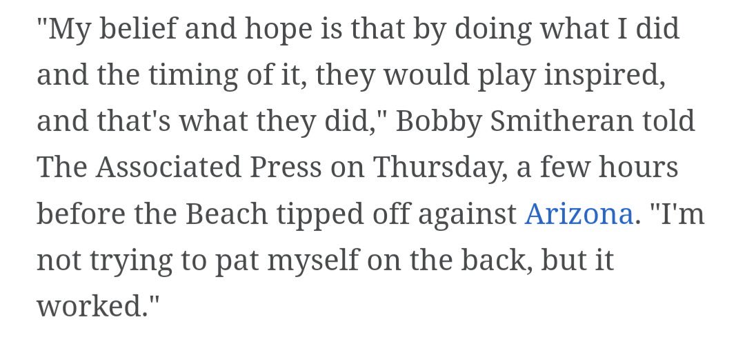 The Long Beach State AD wants credit for…firing a head coach? With all due respect, sir, but you shouldn’t be allowed to watch this team live at the tournament. Joke show.